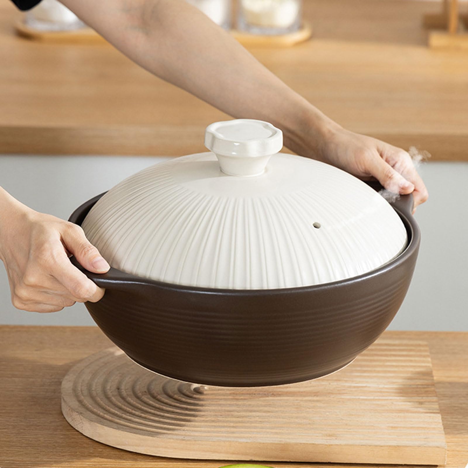 Ceramiczny garnek gliniany do kuchenki gazowej, żaroodporny garnek gliniany z pokrywką, wolnowar do zupy i gliniany garnek do gotowania ryżu (3.5L)
