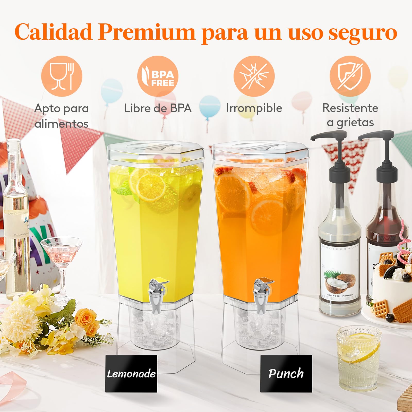 Lifewit 4L Dispensador de Bebidas Grande, Botella de Plástico con Grifo, Jarra Agua con Soporte para Cócteles, Jugos, Limonada y Té, Juego de 2 (en 1 Paquete)