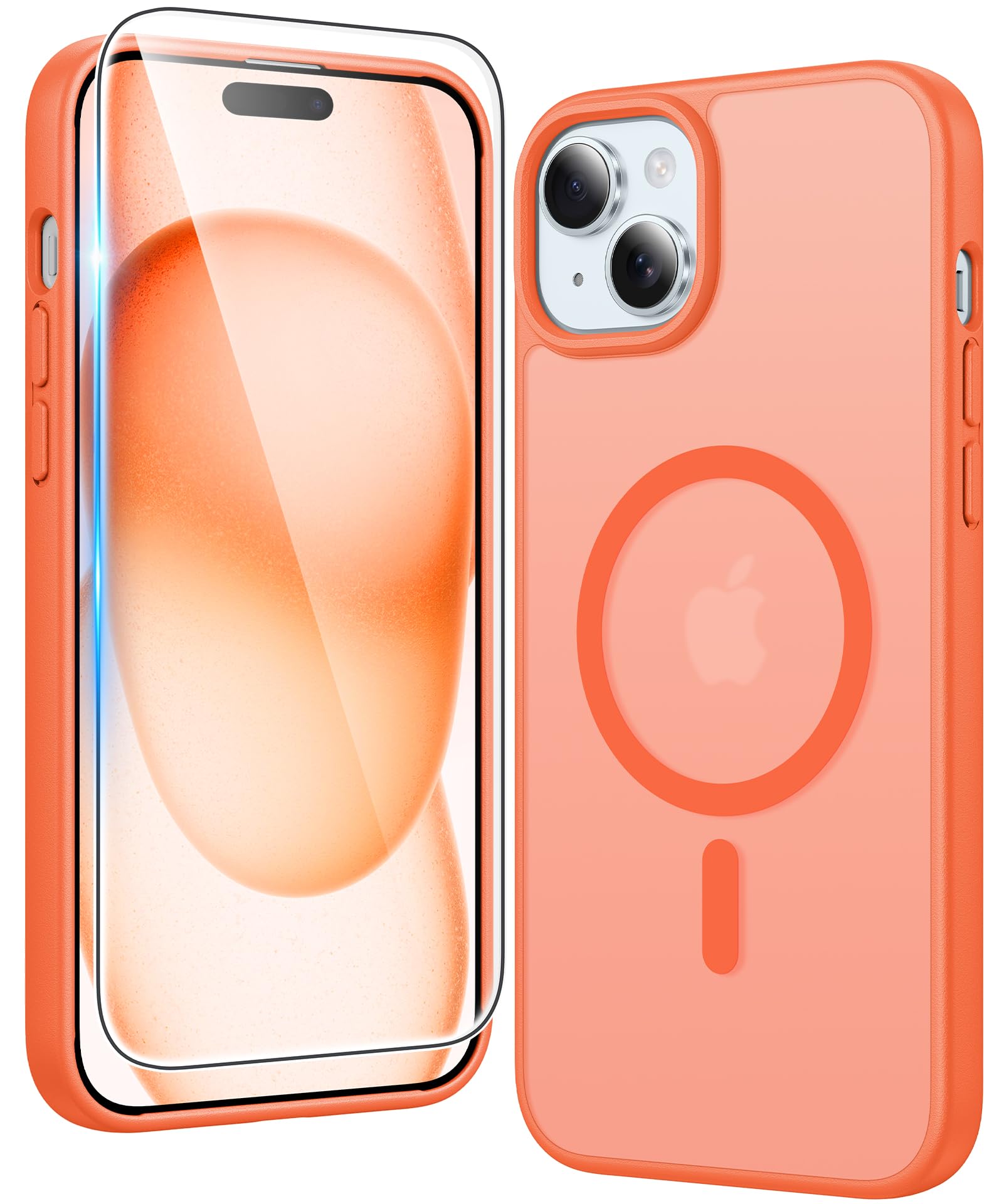 FNTCASE for iPhone 15/14/13 Case Compatible with Magsafe Matte Phonecase | Screen Protector, Military Grade Drop Protection, Slim Magnetic Phone Cases, Shockproof Bumper, Translucent Cell Cover