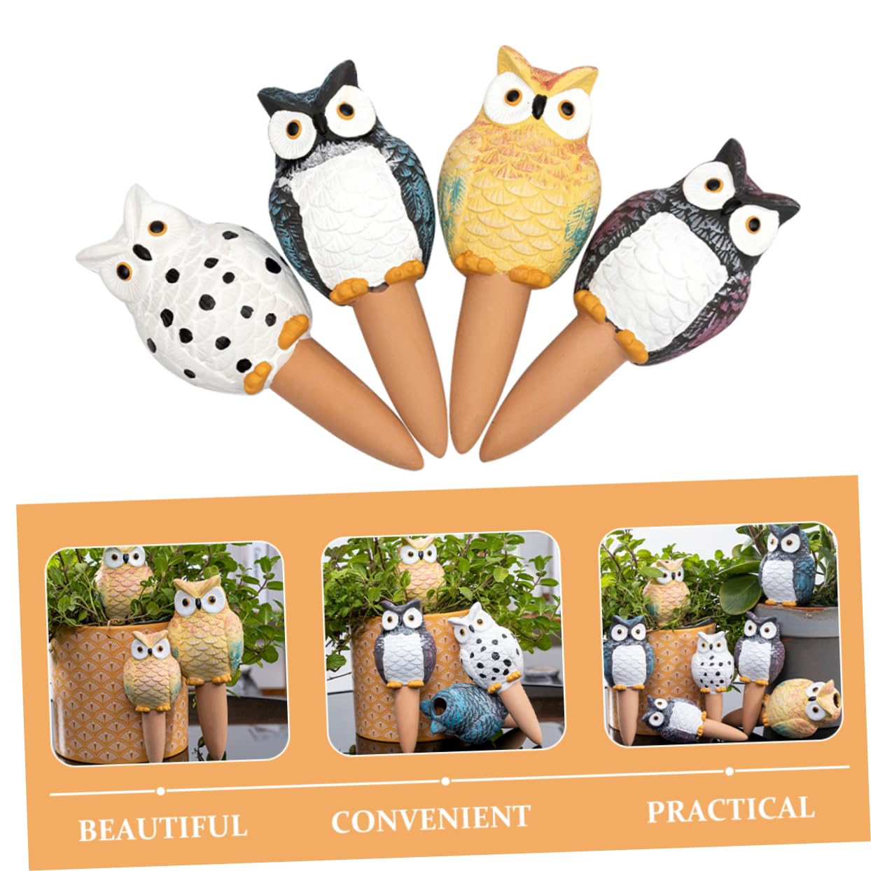 Yardwe Dispositif D’arrosage Automatique de Hibou, 4 Pièces, 210ml, en Latérite, pour Plantes en Pot et Jardinières D’intérieur
