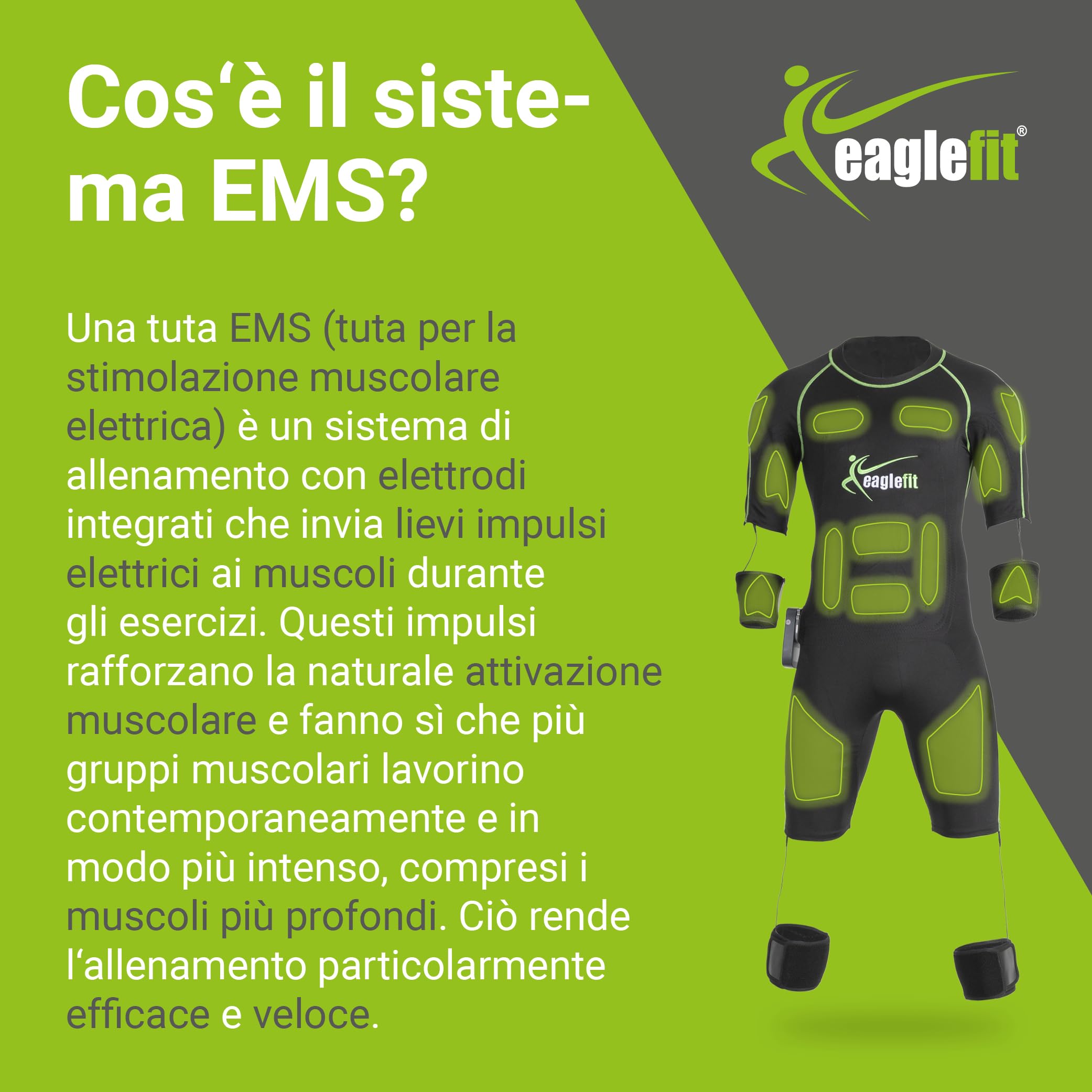 eaglefit - tuta CONNECT EMS senza fili con 28 elettrodi - allenamento a casa, abbigliamento full body, muscolatore, allenamento addominali, stimolazione muscolare mirata per donna e uomo L