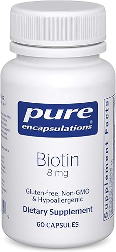 Pure Encapsulations Biotina 8 mg - Suplemento de vitamina B para ayudar con el alivio del estrés, fortalecimiento del cabello, la piel y las uñas,