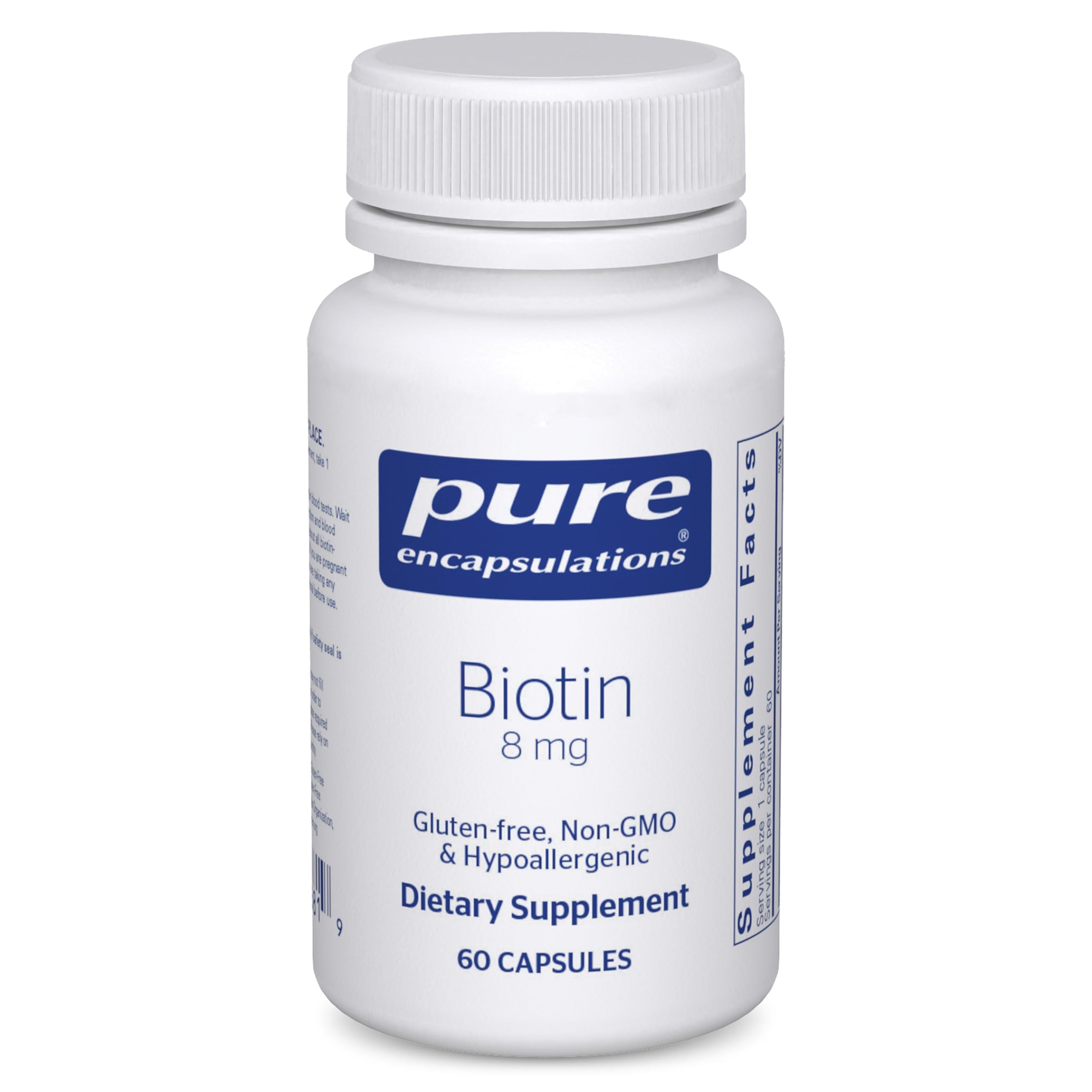 Pure Encapsulations Biotin 8 mg | B Vitamin Supplement for Stress Relief, Hair, Skin, and Nail Strengthening, Metabolism, Carbohydrate Support, and Nervous System* | 60 Capsules