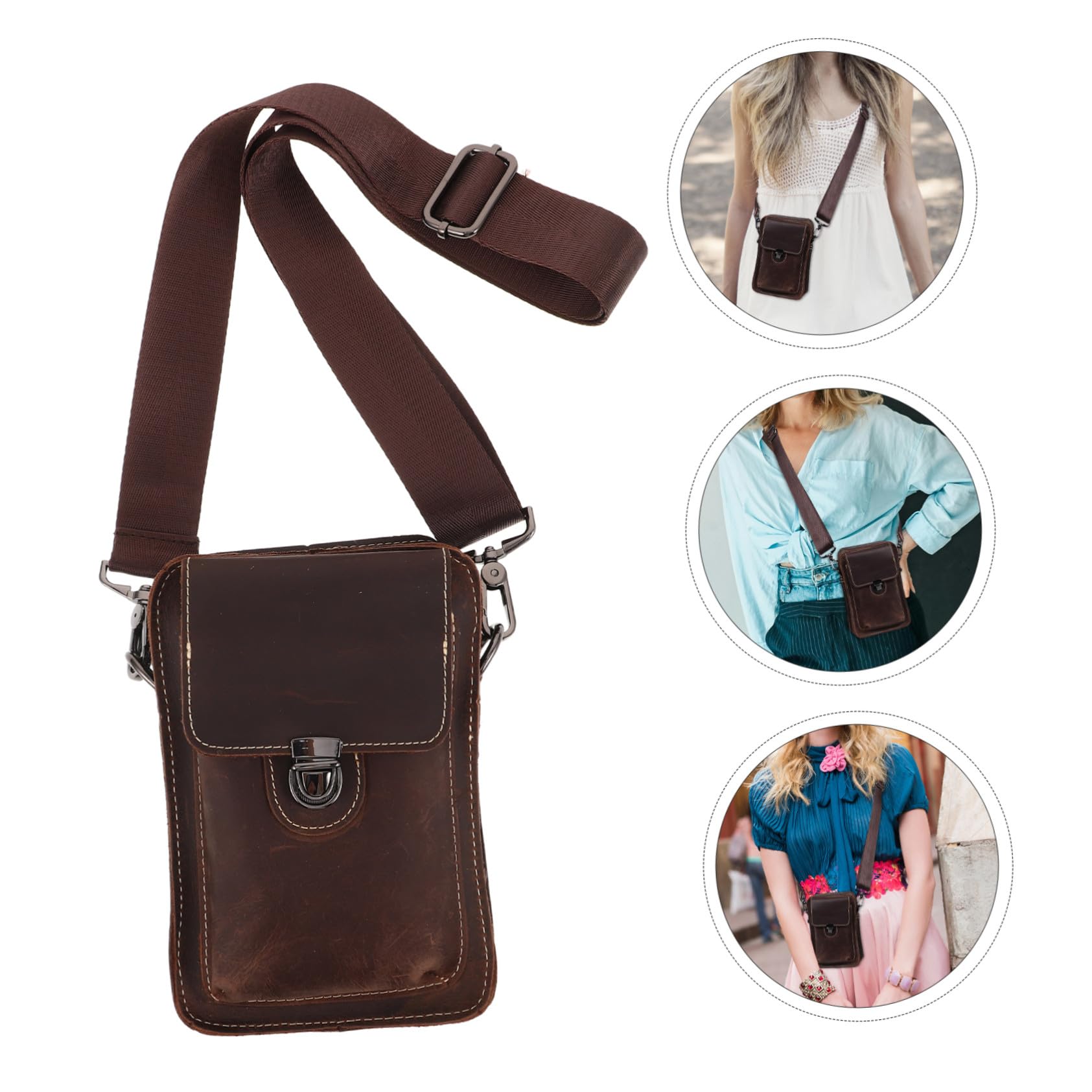 Healvian Skórzana Torba Telefon Crossbody Mężczyzn i Kobiet z Regulowanym Paskiem Elegancka Brązowa Torebka Ramię Co Dzień Podróże i Casualowe Wyjścia