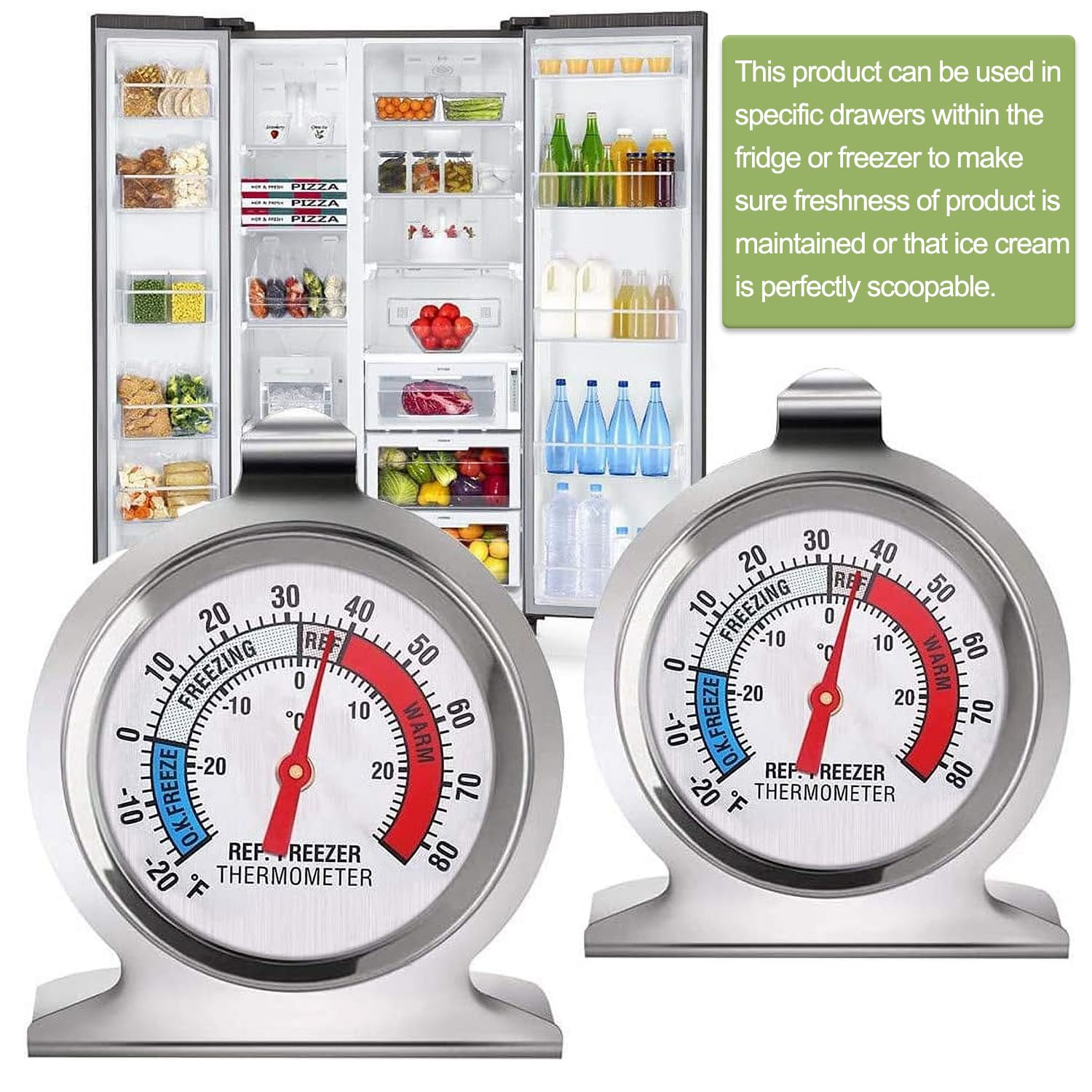 Confezione da 12 termometri classici per frigorifero e congelatore, con quadrante grande, in acciaio inox, con indicatore rosso, da -30 ℃ a 30 ℃