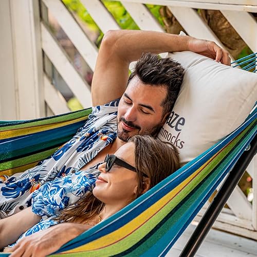 Miniatura 3 de Lazy Daze Hammocks - Hamaca doble con soporte de acero de 9 pies para ahorrar espacio, incluye funda de transporte, capacidad de peso de 450 libras