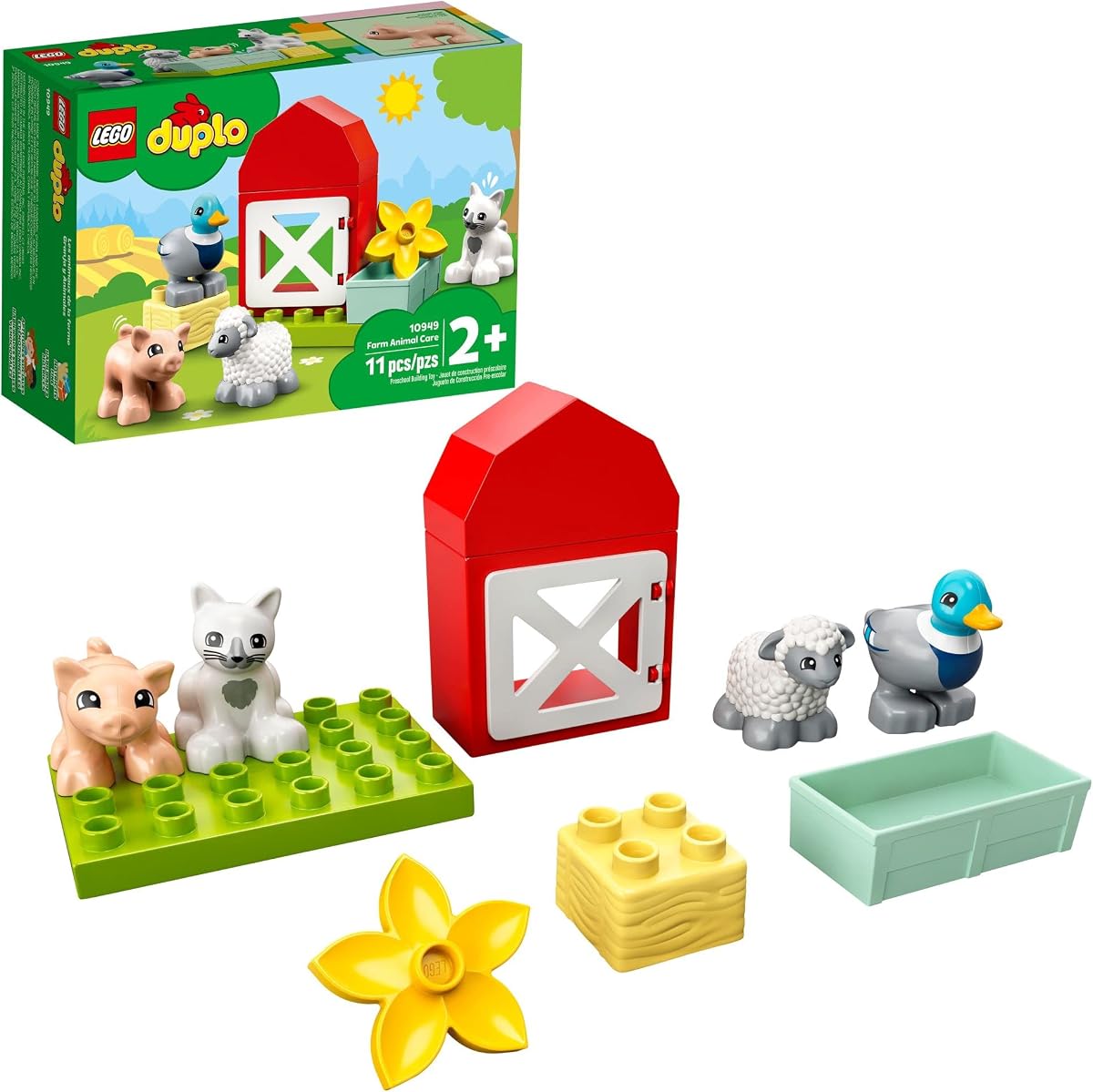 DUPLO Town Farm Animal Care 10949 Toy for Toddlers, Girls and Boys 2 Plus Years Old with Duck, Pig, Sheep & Cat Figures, Early Development Toys