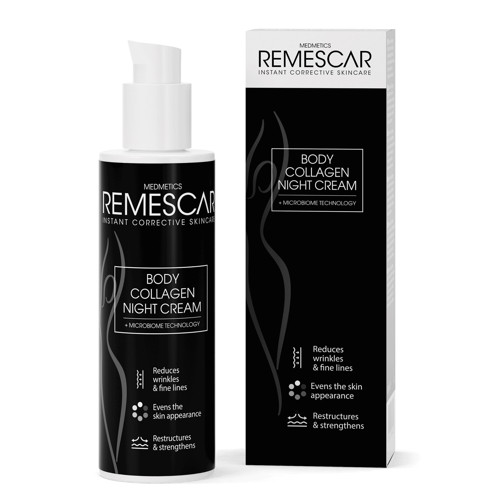 Remescar Body Collagen Nachtcreme, 200 ml, reduziert Falten und feine Linien, gleicht das Erscheinungsbild der Haut aus, restrukturiert und stärkt – Retinol- und Mikrobiom-Technologie