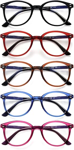 COJWIS Gafas de lectura con bloqueo de luz azul, paquete de 5 unidades, bisagra de resorte, para hombres y mujeres, anteojos con filtro
