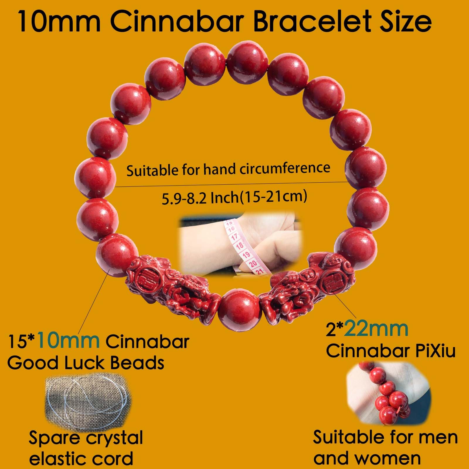 Braccialetto Feng Shui con cinabro, cinabro PiXiu, braccialetto di preghiera con perline di protezione del drago, per uomini e donne, braccialetti con perline rosse, gioielli regali