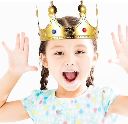 Miniatura 5 de Ipetboom Juego de 4 coronas, corona de oro con diamantes de imitación, corona de rey y reina, corona de cumpleaños para fiesta, accesorios de