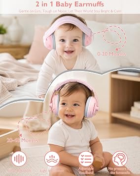 2-in-1 Baby Ear Muffs for Noise Reduction, Ear Protection Earmuffs & Adjustable Headband for Babies and Toddlers(0-48months), ANSI Certified, Noise Cancelling Headphones Ideal Airplane, Travel