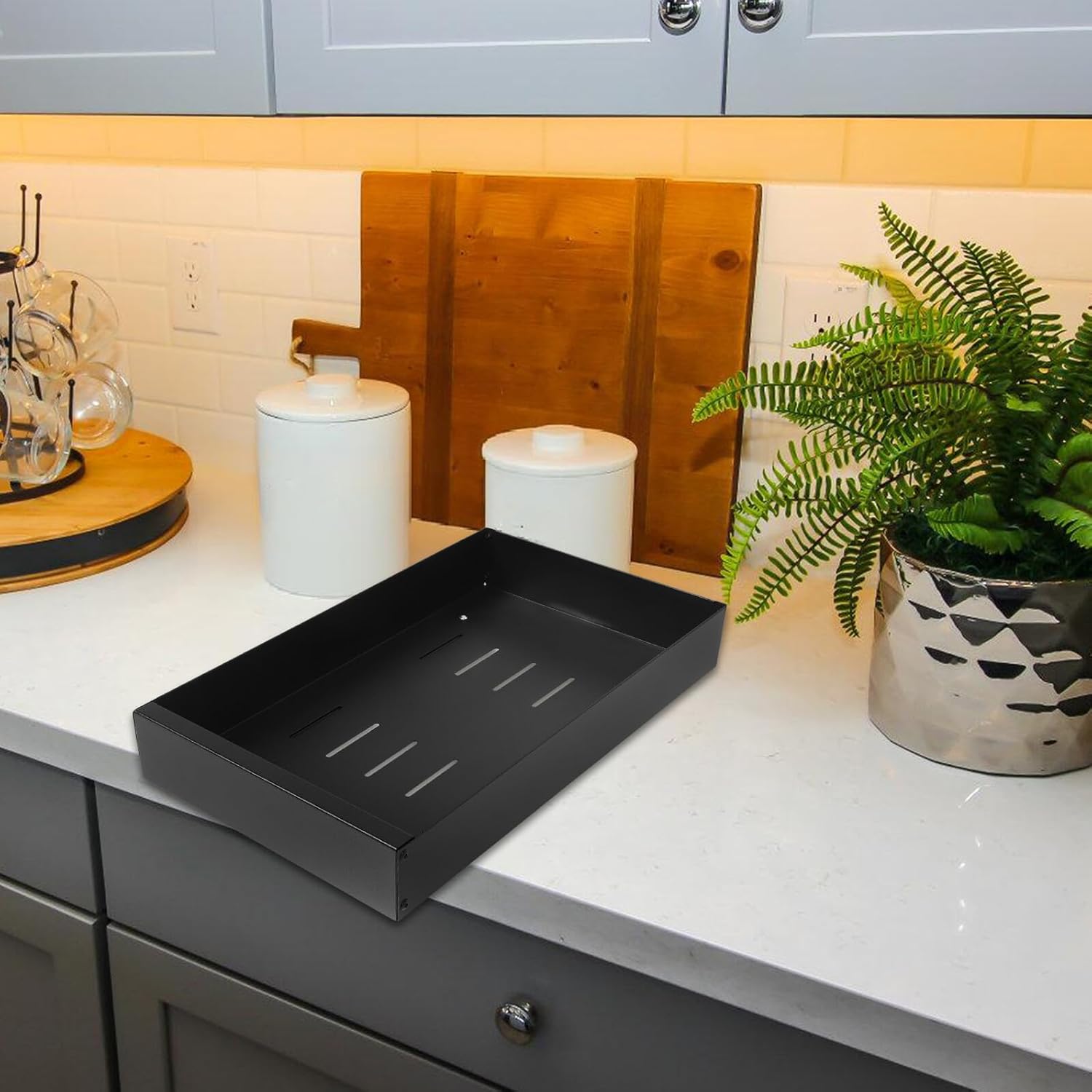 Pull out Cabinet Organizer Slide out Kitchen Storage Rack 25cm Black Wire Basket Cabinet Slide out Drawer for Kitchen Pantry Organization