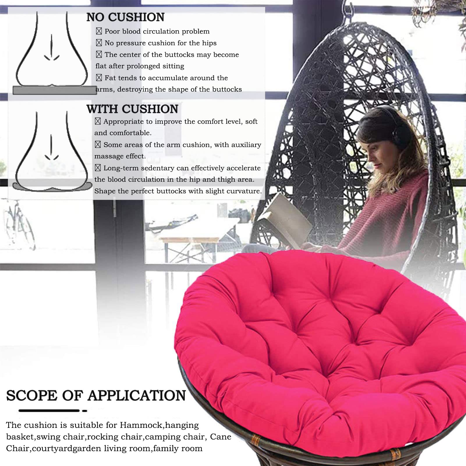 Papasan Stoel Kussen, Rond Vrijetijds Papasan Zitkussen, Waterdichte Stoelkussens, Vouwbank Tatami Mat, Voor Hangende Eierstoel/Terras/Tuinschommelstoel,07,70×70CM