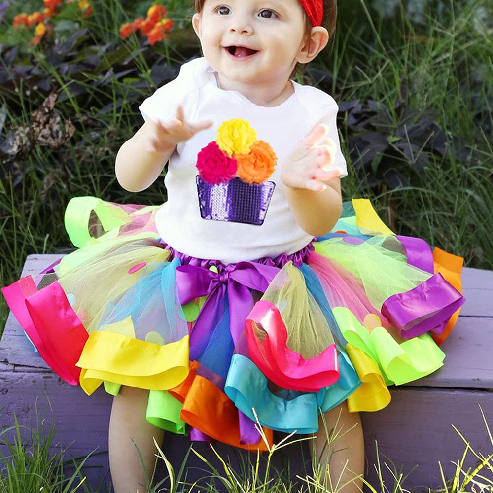 Gonna da balletto con tutù arcobaleno per ragazze, con camicia, collana e braccialetto