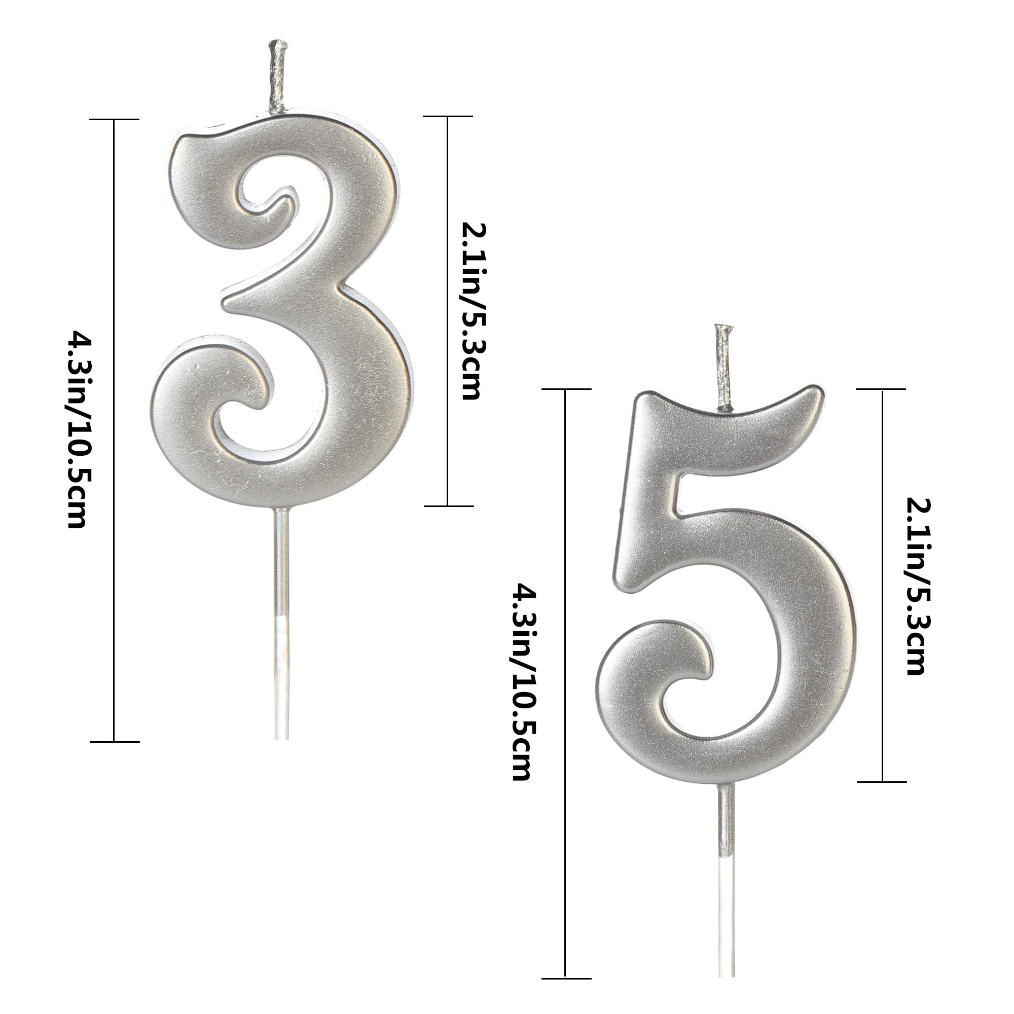 Velas plateadas de cumpleaños número 35 y 53 para decoración de tartas, número 35 53 con purpurina premium, fiesta, aniversario, celebración, decoración para niños, mujeres u hombres