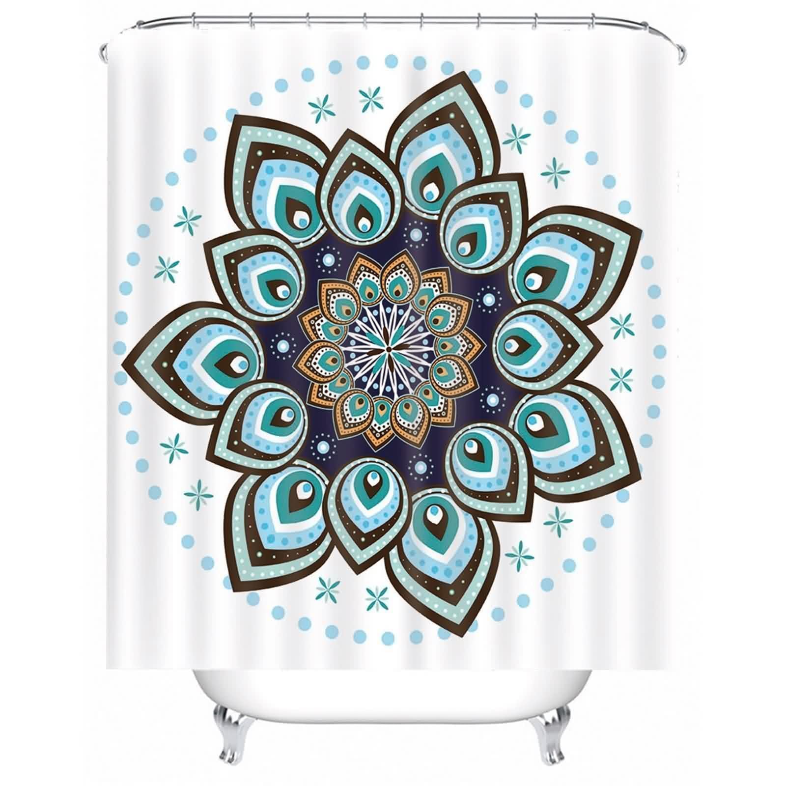 Rideau de douche anti-moisissure en polyester lavable vert et marron