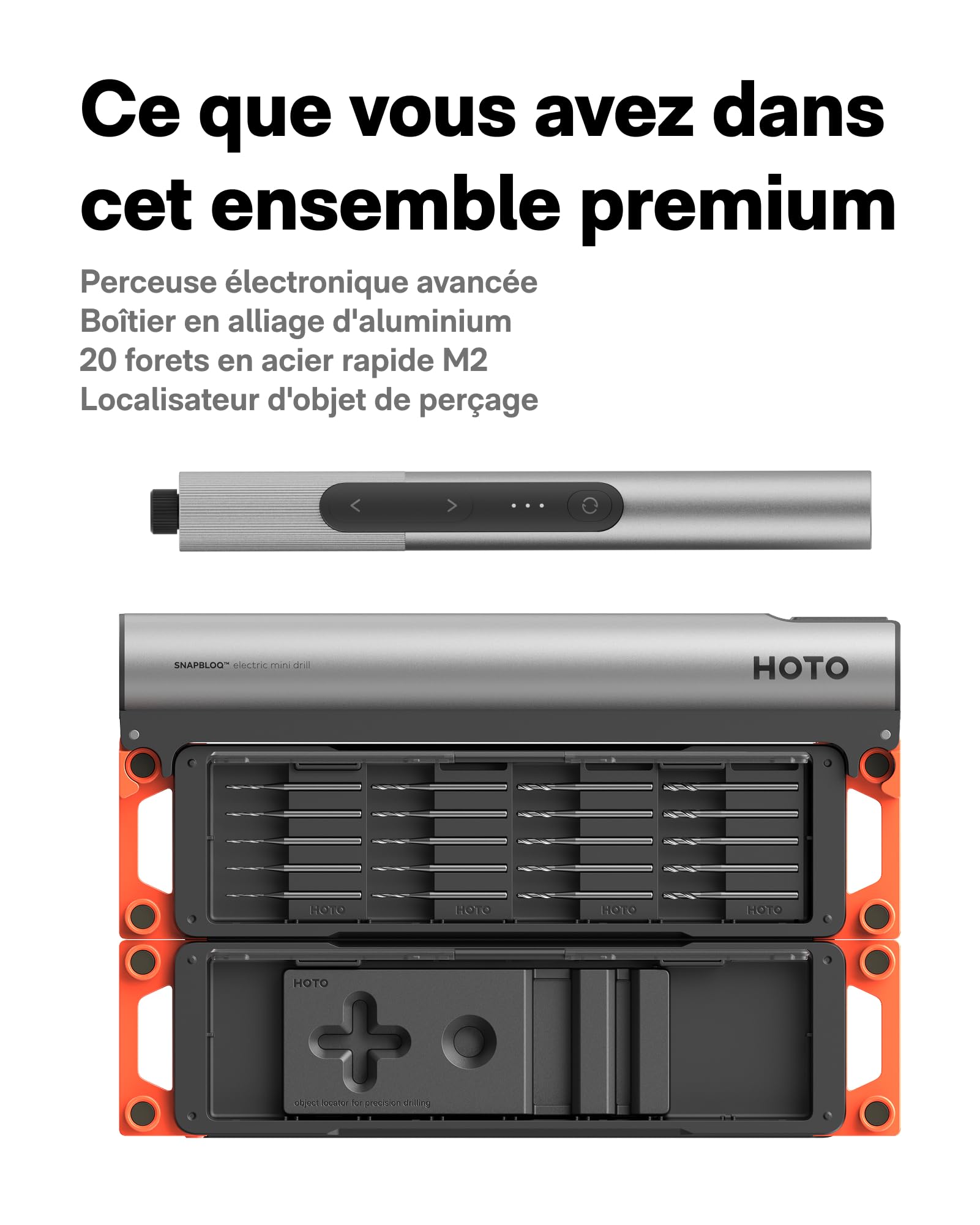 HOTO SNAPBLOQ D-A03 Kit de perceuses électriques sans fil à 3 vitesses, LED, 20 en 1 Kit portable pour bijoux, résine, plastique, bois, bricolage