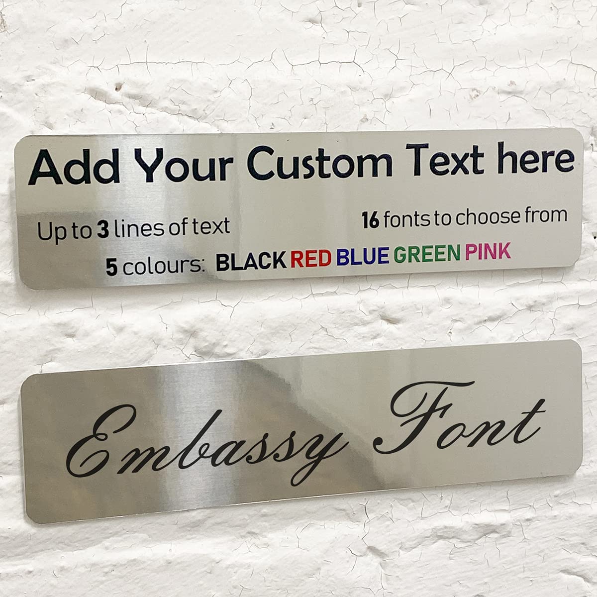 ShopQuality4U Personalised Mirror Aluminium Metal Plaque Bespoke Sign Childs Bedroom Door Add Own Text - in Embassy Font (20 x 5 cm, 7.8 x 2 inches)