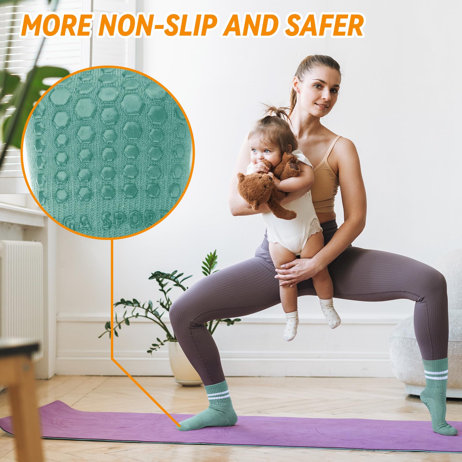 Jspupifip 24 pares de calcetines largos de pilates para mujer con agarres, calcetines de yoga antideslizantes a granel para el hogar, hospital, calcetines para yoga, pilates, entrenamiento de barra,