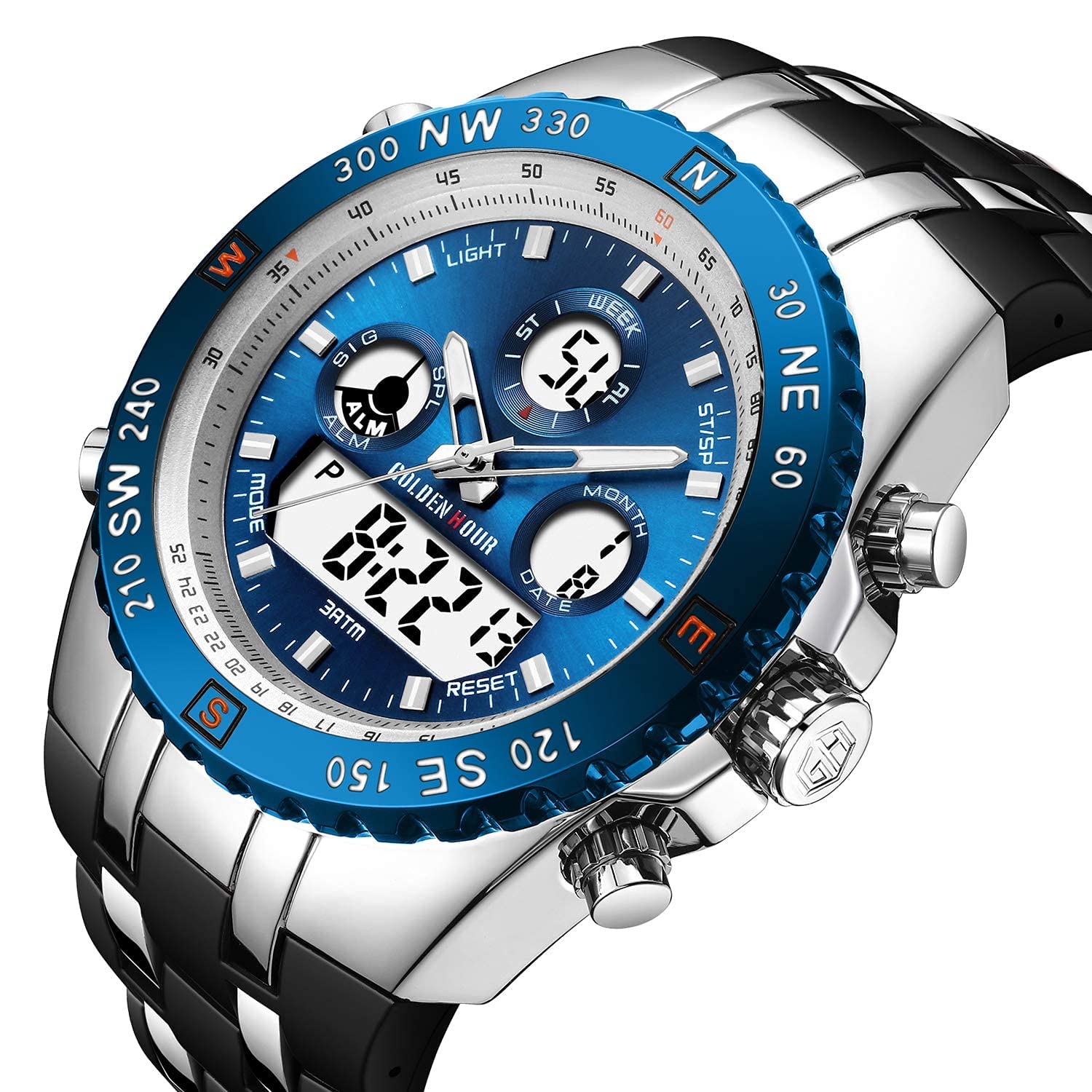 Reloj de Pulsera Deportivo para Hombre, Resistente al Agua, cronómetro, Fecha, Alarma, Luminoso, Digital, analógico, Militar, con Correa de Goma