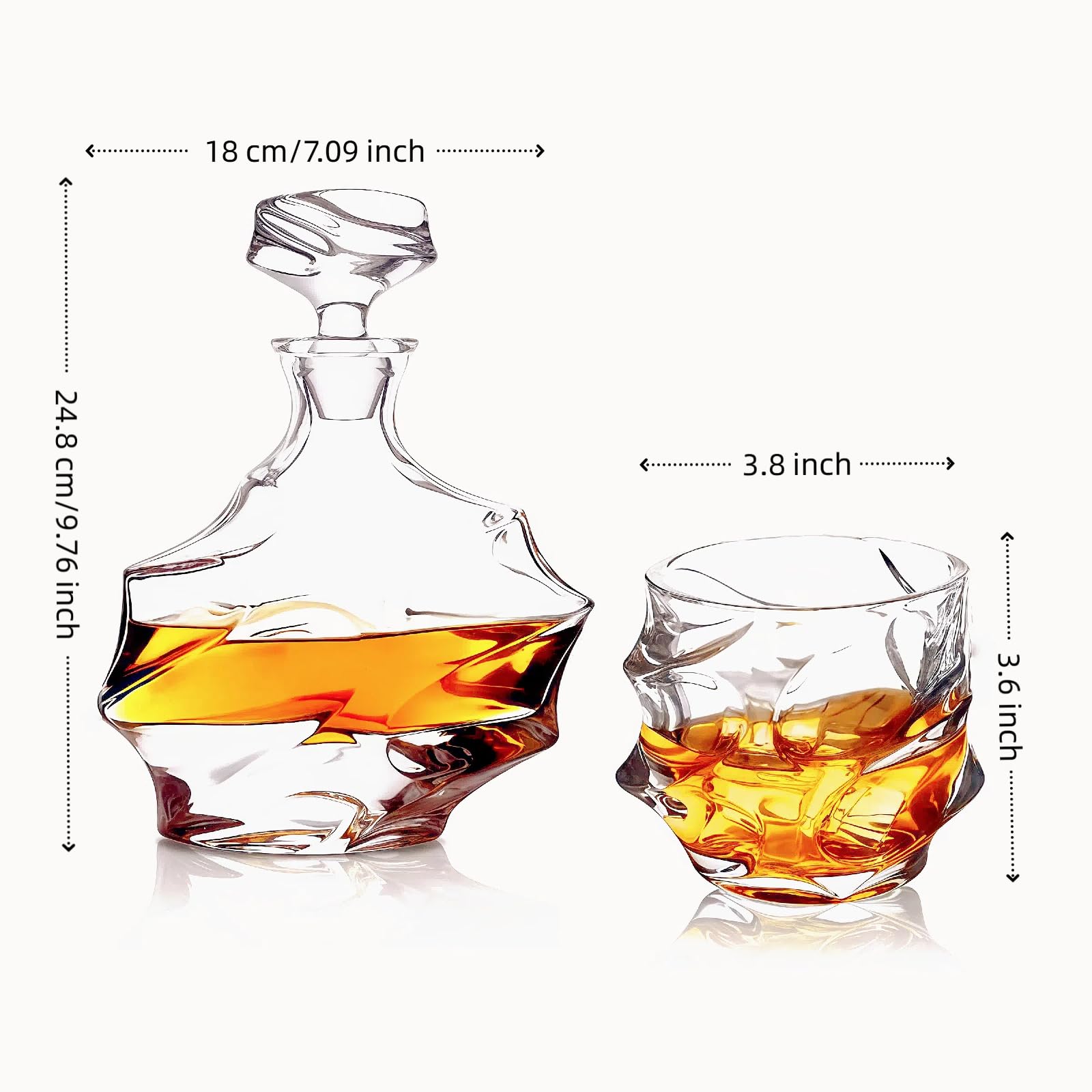 5er-Set Tsuki-Glas, Tsuki-Glas Whiskykaraffe, Schweres Japanisches Kristallglas FüR Bars, Altmodische WhiskygläSer Rocks-GläSer-Set, Bourbon-Geschenke