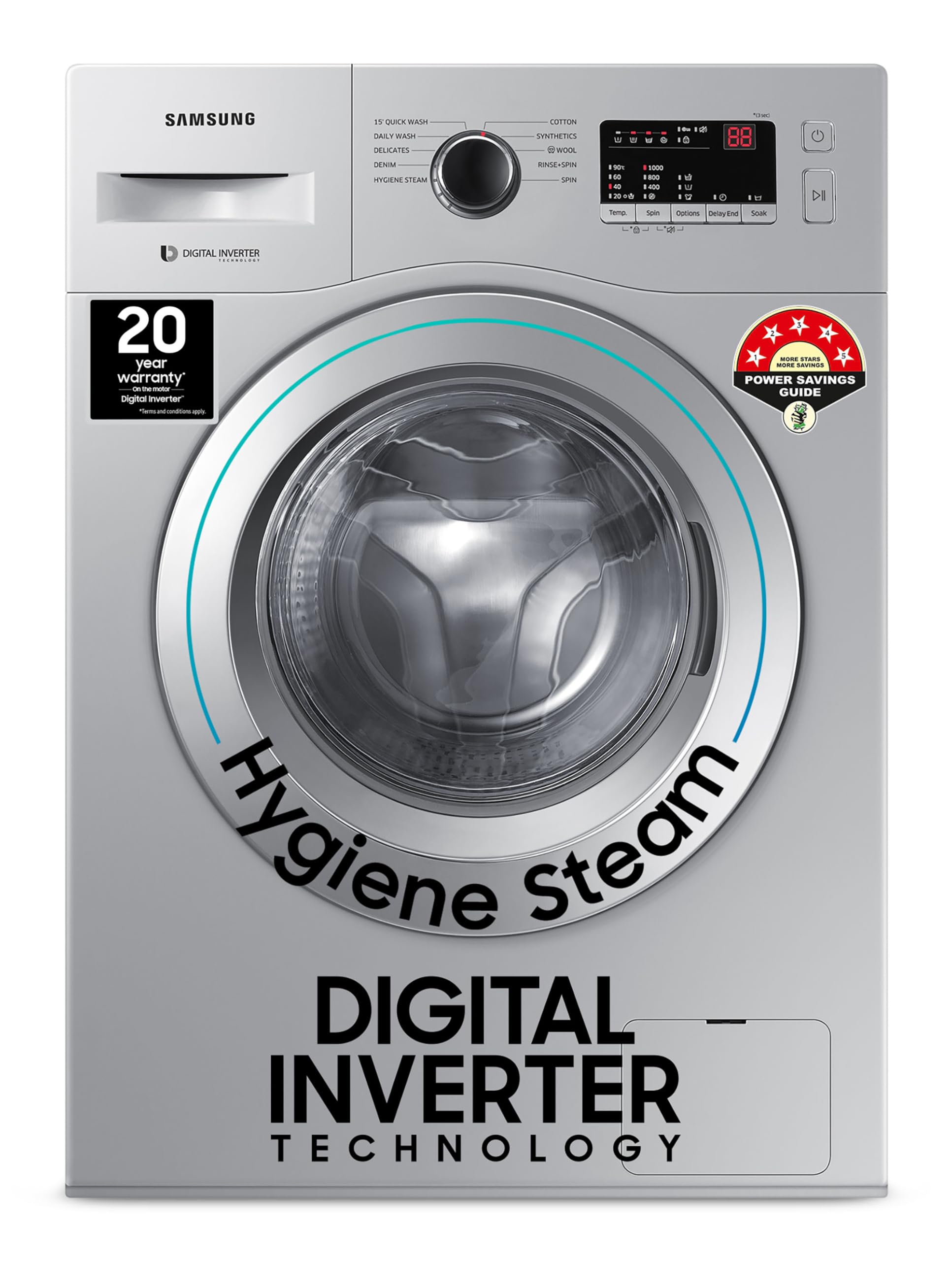 Samsung 7 kg, 5 star, Hygiene Steam with Inbuilt Heater, Digital Inverter, Fully-Automatic Front Load Washing Machine (WW70R20GLSS/TL, DA SILVER) (B0CNRPZK92) Amazon Price History, Amazon Price Tracker