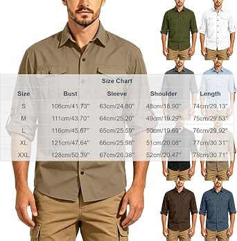 Mens Lightweight Utility Shirt Roll-Tab Sleeve Button Down Quick Dry Shirts Outdoor Hiking Workwear with Pockets