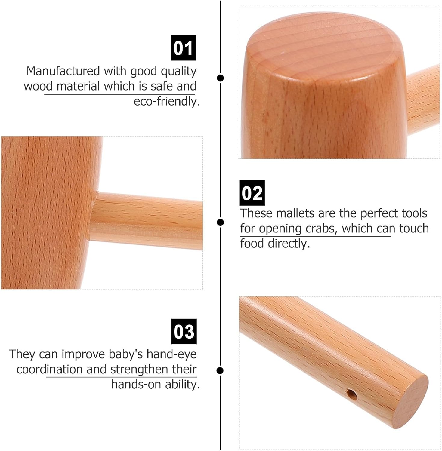 Compatible For Natural Wood Mallet Smooth Surface Ergonomic Handle Seafood Cracking Household Hand Tool