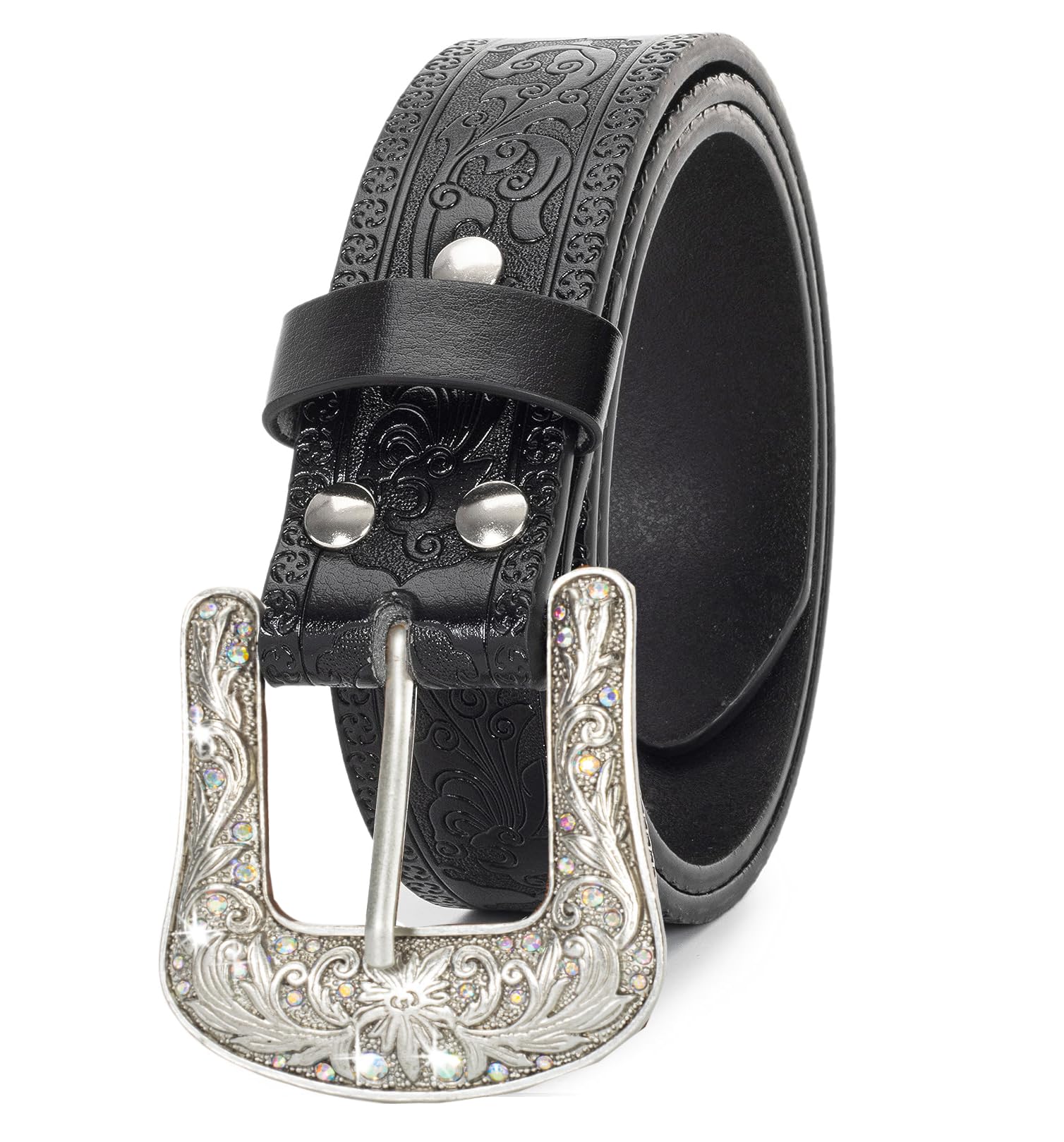 HinyBoehWomens Western-Cowboy-Belt Vintage-Floral-Cowgirl PU-Leather-Belt with Turquoise Buckle for 28-38''Waist