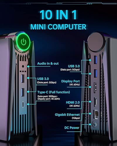 Miniatura 4 de KAMRUI Cliente delgado Mini PC AMD 6-Core Ryzen 5 5600U Radeon Graphics 32GB DDR4 RAM 2TB NVMe SSD WiFi AX BT HDMI DP USB-C wDP RJ-45 RGB Control 3