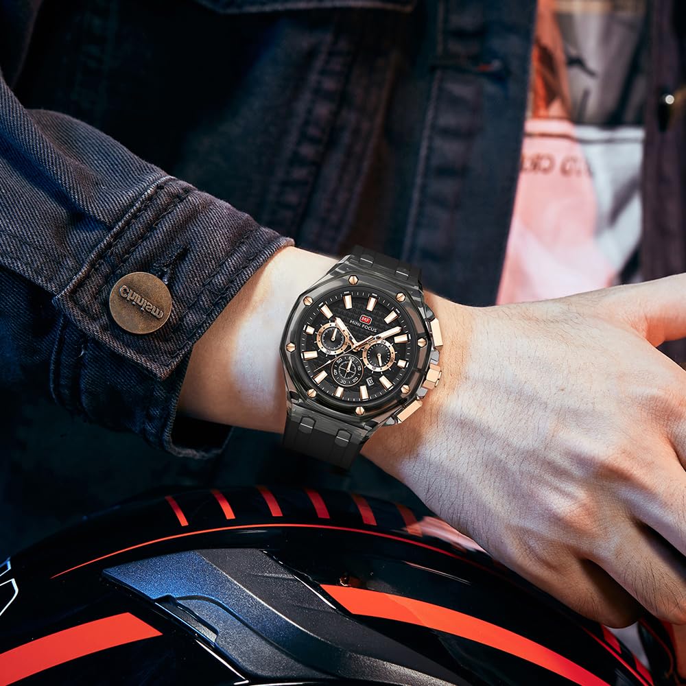Mini Focus - Reloj de Pulsera para Hombre, multifunción, Transparente, analógico, Correa de Silicona, Calendario, Cuarzo, Resistente al Agua, para Hombre