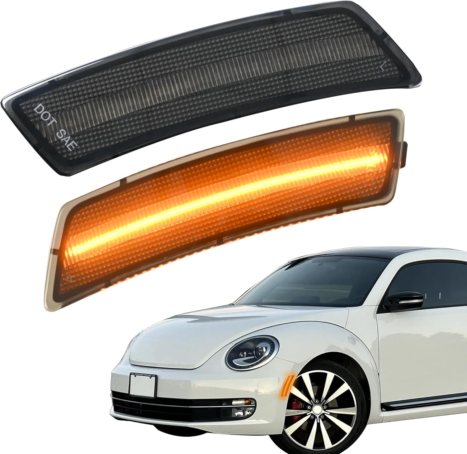 LED Front Side Marker light Compatible with 2018-up V,W Tiguan 2012-2018 Beetle Front Fender Lamp 2PCS Clear Lens Amber Light