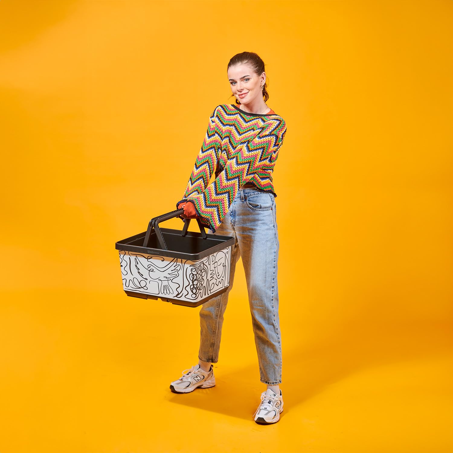 Basky Basket Panier à Vélo Arrière et Avant | Amovible | Motif Dessin | Caisse pour vélo & e-Bike | Adaptable avec Système de Clic et Verrou intégré | Matériaux Durables