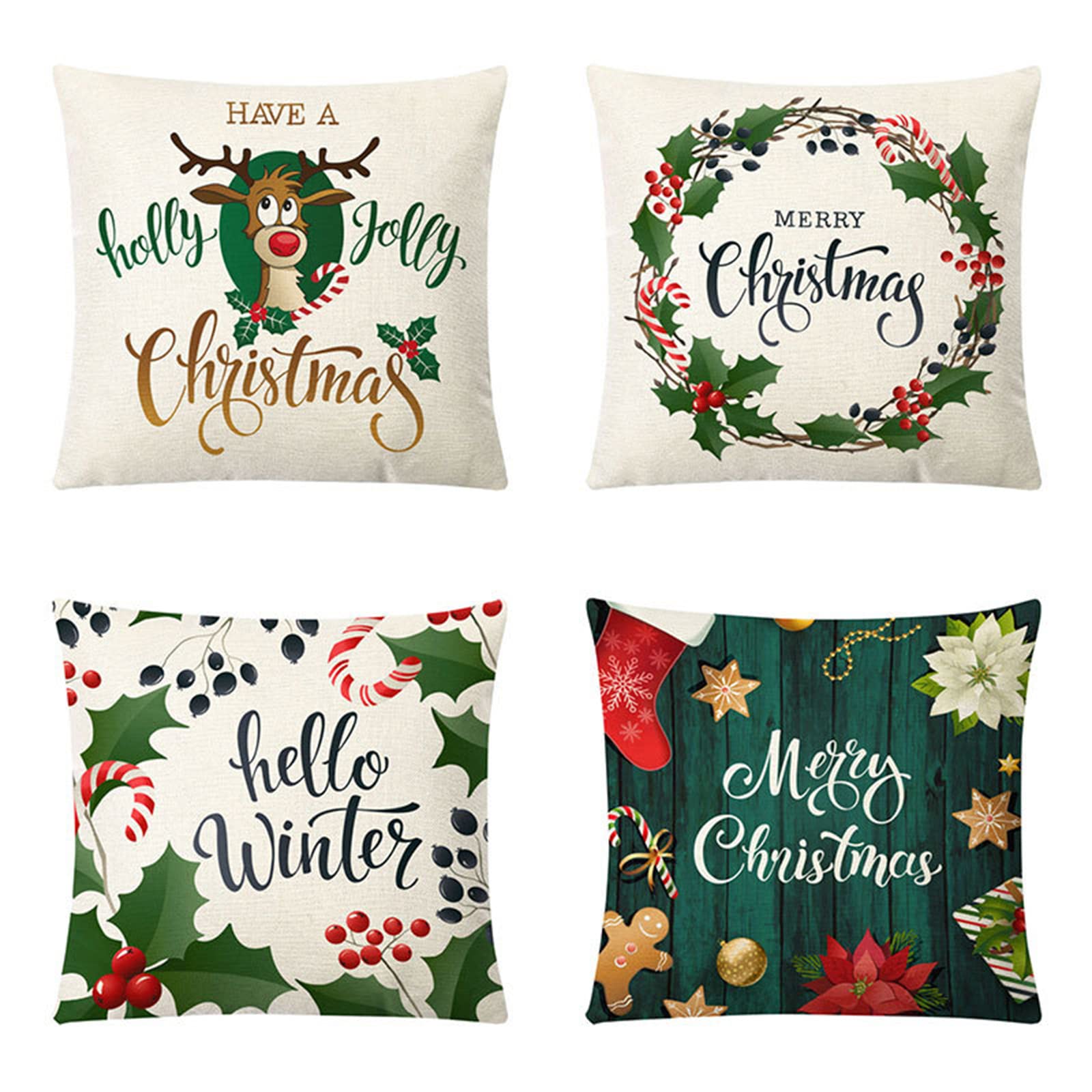 4 Piezas Fundas de Cojines Fundas de Almohada Cuadrada con Cremallera Oculta para Sofá Cama Sillas Coche Dormitorio Suaves Terciopelo Decoracion para Hogar Cojines Navidad Verde 60x60cm