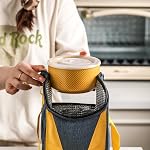 Ceramic Bowl with Lid, Microwave Safe - 20 oz Yellow | Food Storage Container for Soup, Salad, Cereal, Leftovers, Meal Prep, Lunch, Picnic, Camping, Serving - Airtight Set of 1