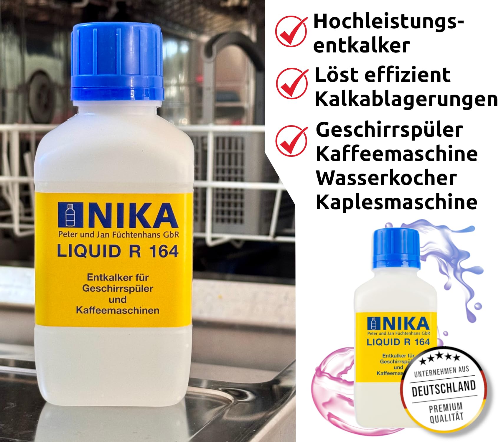 NIKA Haushaltsgerätereiniger Set | NIKA R163 + R164 + R165 Waschmaschinen Reiniger | Waschmaschinen Entkalker | Maschinenentfetter entfernt Kalk, Kaffemaschinen Reiniger Geschirrspülreiniger