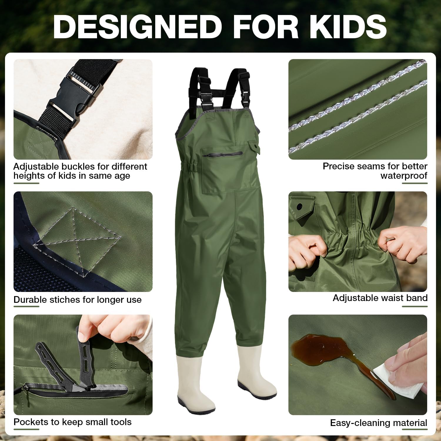 Ghosthorn Chest Waders for Kids Youth Fishing Waders Waterproof Hunting Waders with Boots Nylon Waders for Toddler Children
