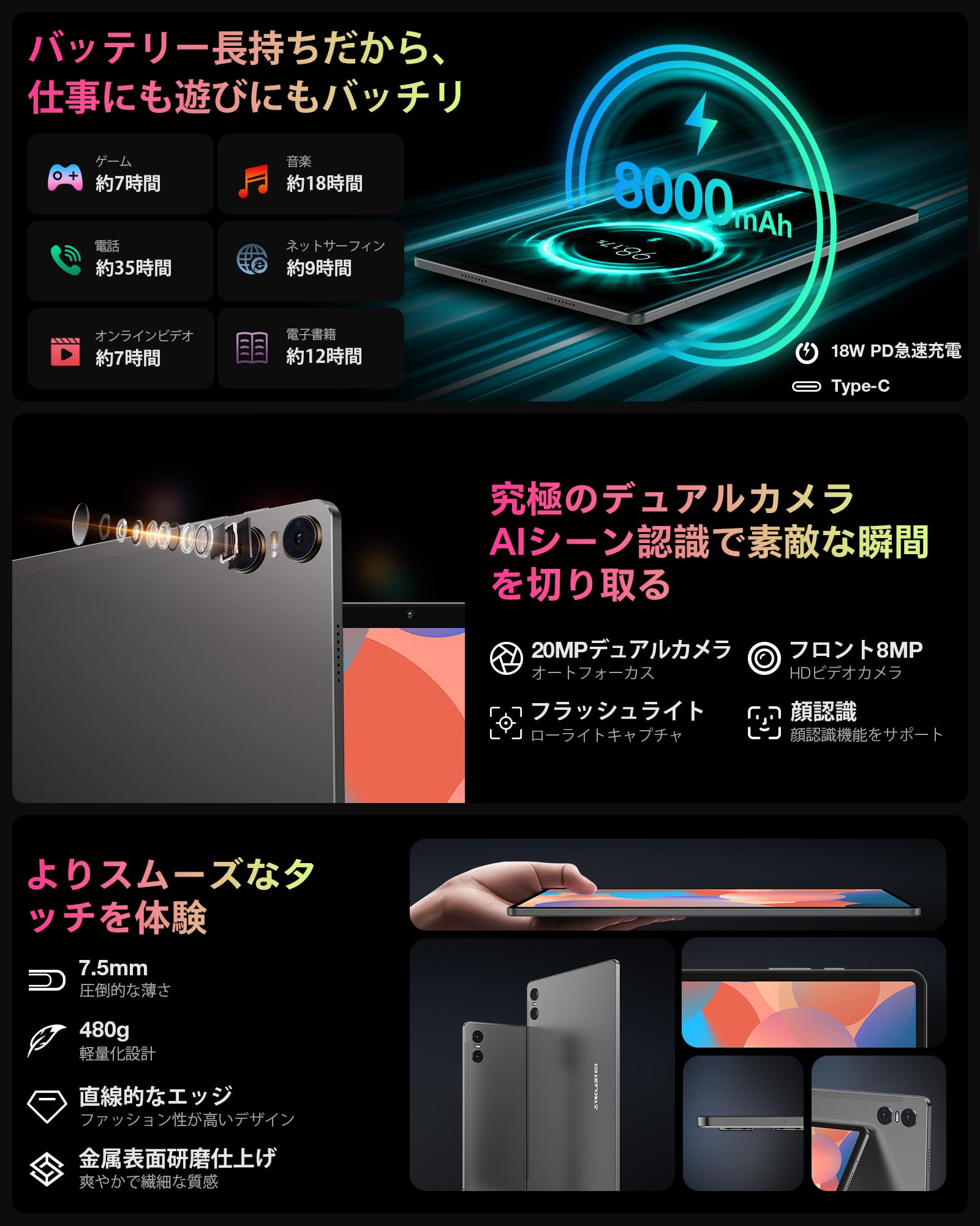 Amazon.co.jp: 【Android 14 タブレット 11インチ】TECLAST T50Pro 