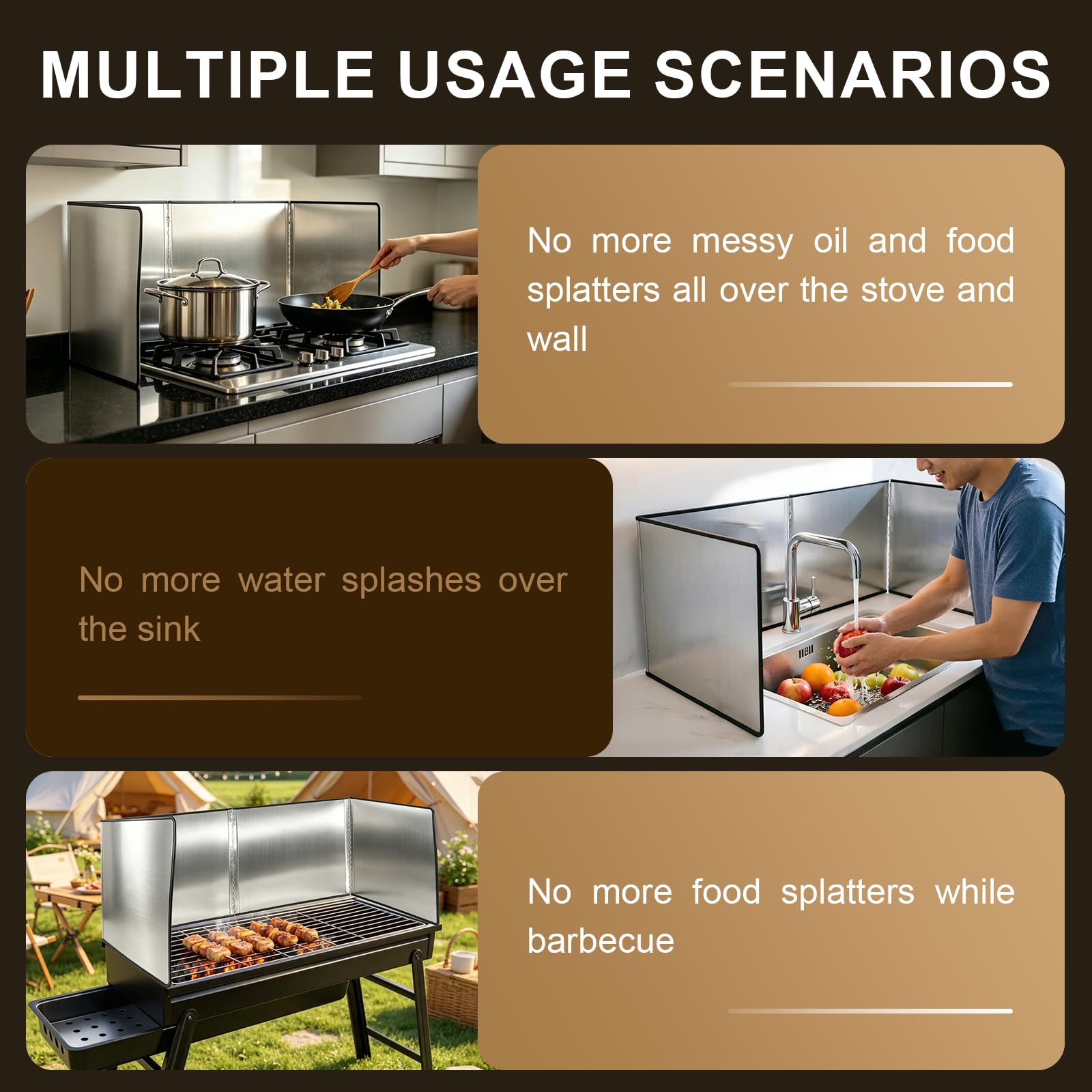 Protector contra Salpicaduras de Cocina, Panel De Protección contra Salpicaduras Plegable De Acero Inoxidable para Cocinas a Gas y Sartén(45 * 80 * 50cm)