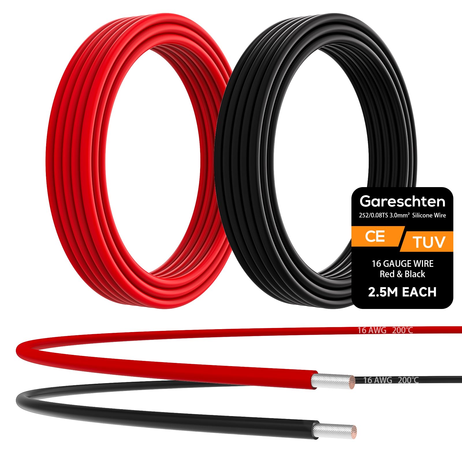 16 AWG Electrical Wire 2x2.5m Soft Silicone Tinned Copper Wire (Red & Black) - Low Impedance, High Temp Resistant Stranded Copper Cable for DIY, Toys, RC Models, Drones & Industrial Applications