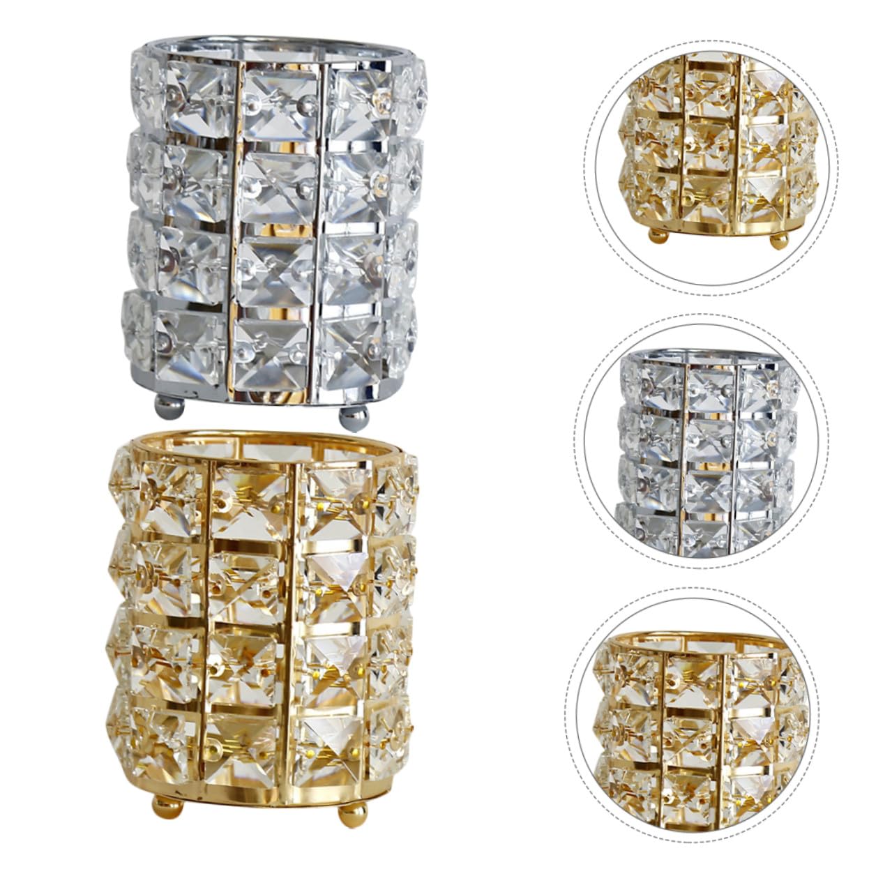 2 Pezzi Portapenne in Vetro con Supporto in Ferro Organizer Elegante per Scrivania Ufficio Studio e Tavolo Design Oro e Argento