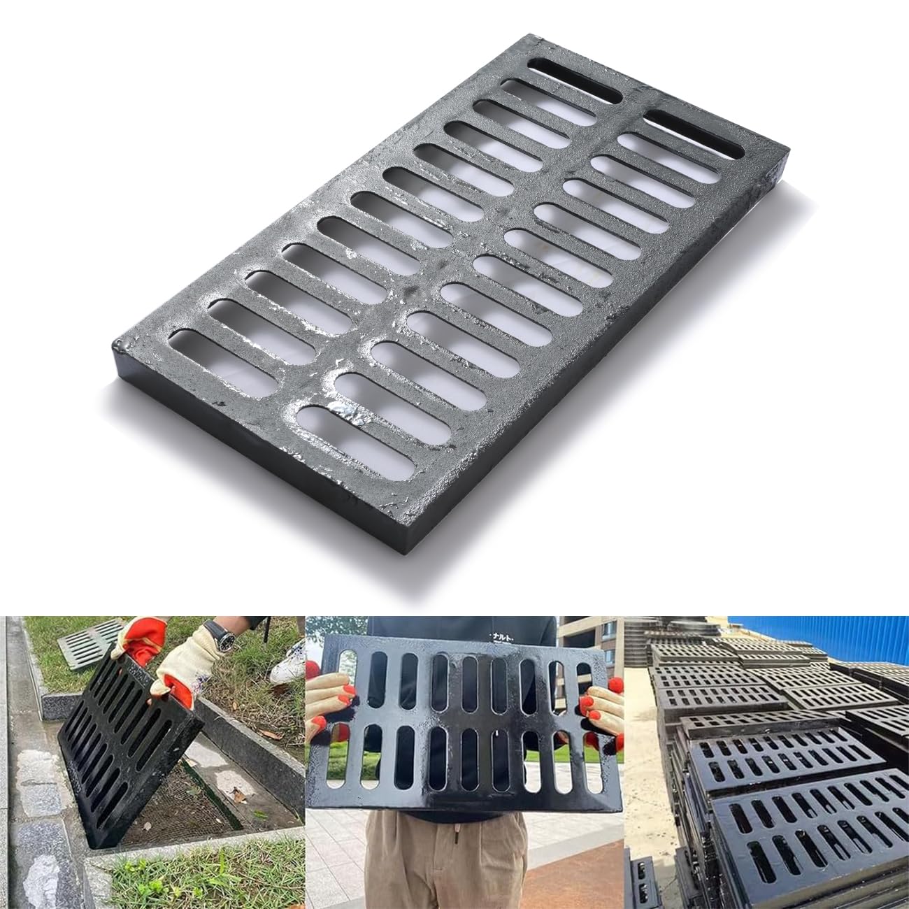 20x10 Cast Iron Drain Grate,B125 Outdoor Metal Grate for Storm Drain | Heavy-Duty Rectangle Channel Grate, Sewer Grate for Drainage, Trench Drain Cover for Driveway, Concrete Floor, Yard, Garage.
