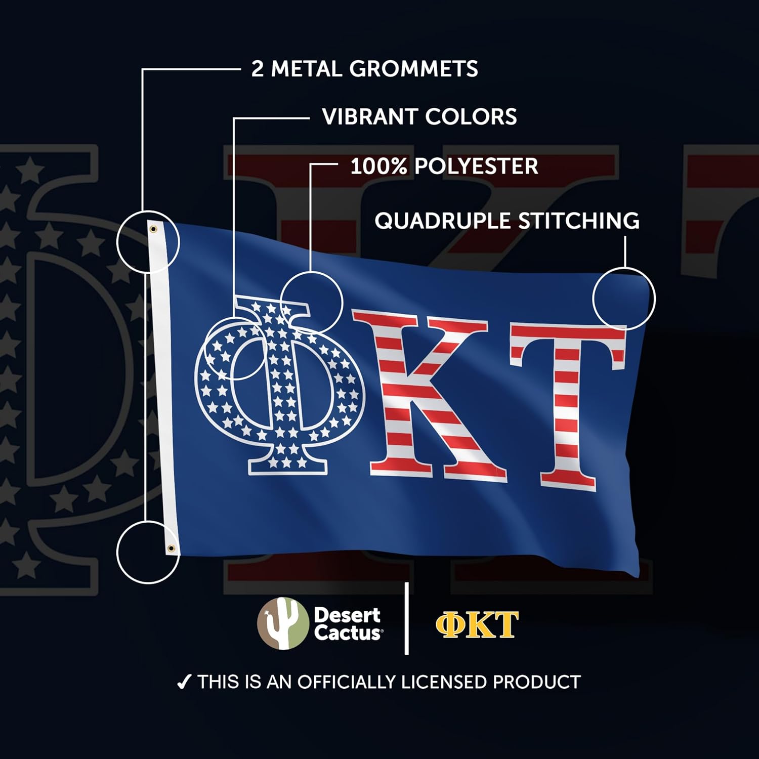 Desert Cactus Phi Kappa Tau Fraternity Flag - Greek Banner, Large 3x5 feet - for Decor, Events, and Phi Tau Pride Display (USA)