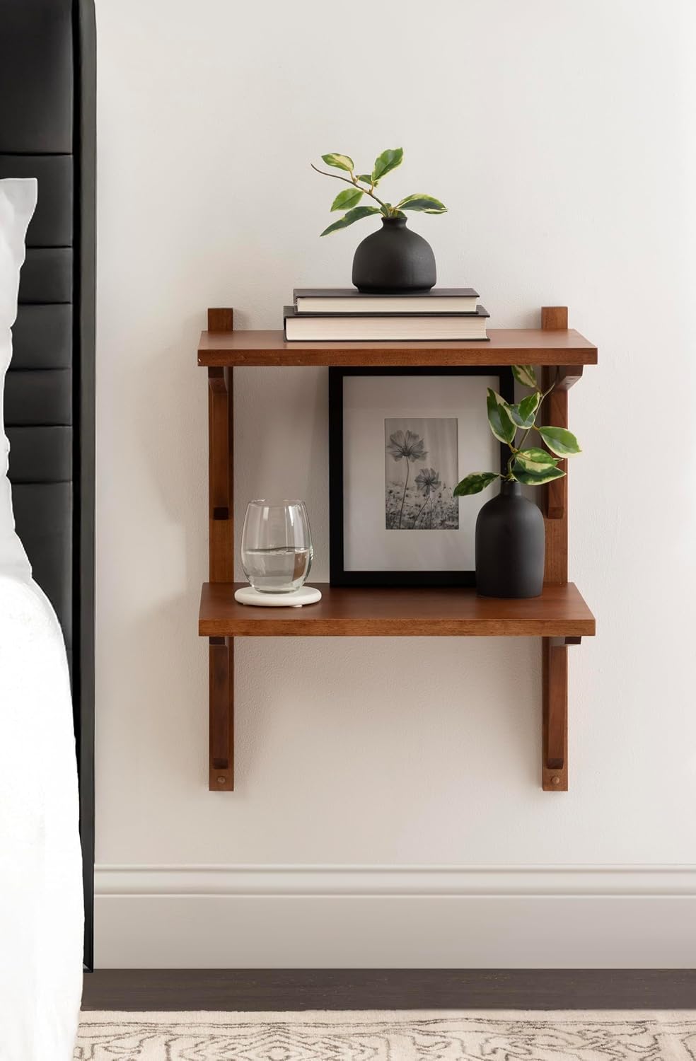 Kate and Laurel Meridien Modern Wood Floating Side Table, 18 x 12 x 24, Walnut Brown, Contemporary Wooden Floating End Table for Use as Living Room Decor Accent or Over-the-Toilet Storage Shelf