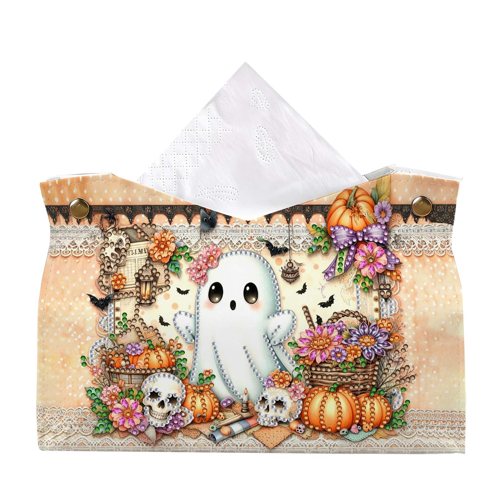 Cute Ghost Pumpkin Lace DIY Diamond Tissue Box for Adults