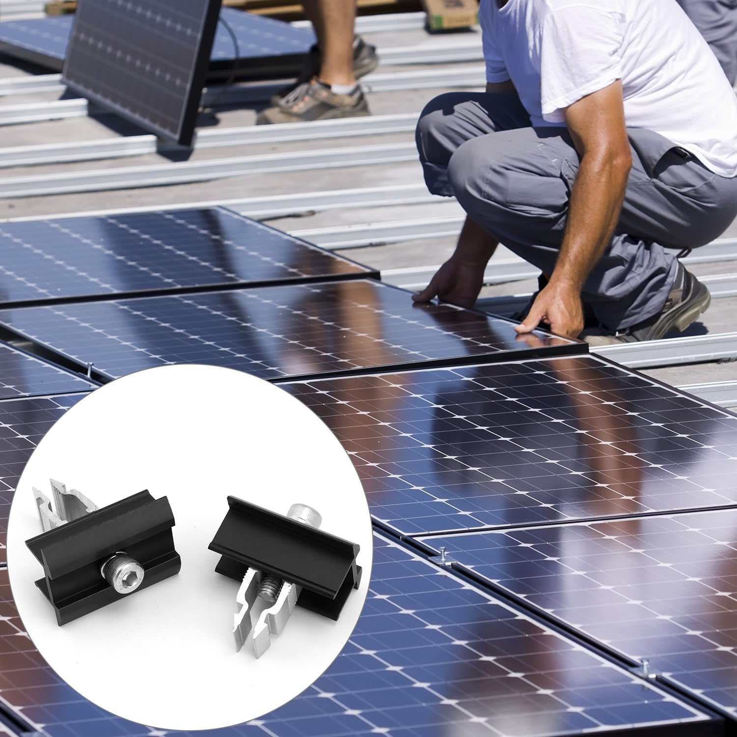 QWORK® 6-częściowy zestaw zacisków środkowych do paneli słonecznych, zaciski paneli słonecznych, do wsporników paneli słonecznych od 30 mm do 35 mm