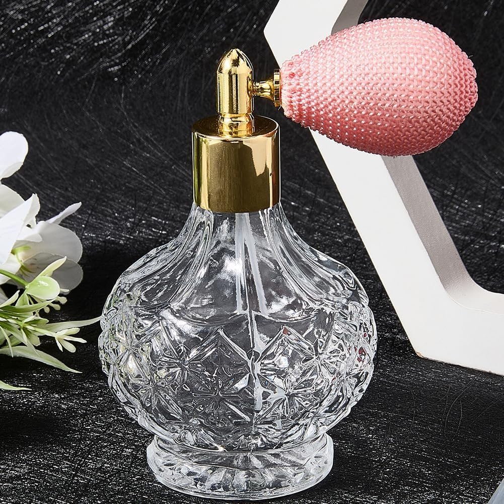 100ml Clear Perfume Bottles Air Bag Perfume Bottle Vintage Atomizer Spray Bottle Refillable Empty Glass Pump Sprayer Makeup Tool (Pink Cap)