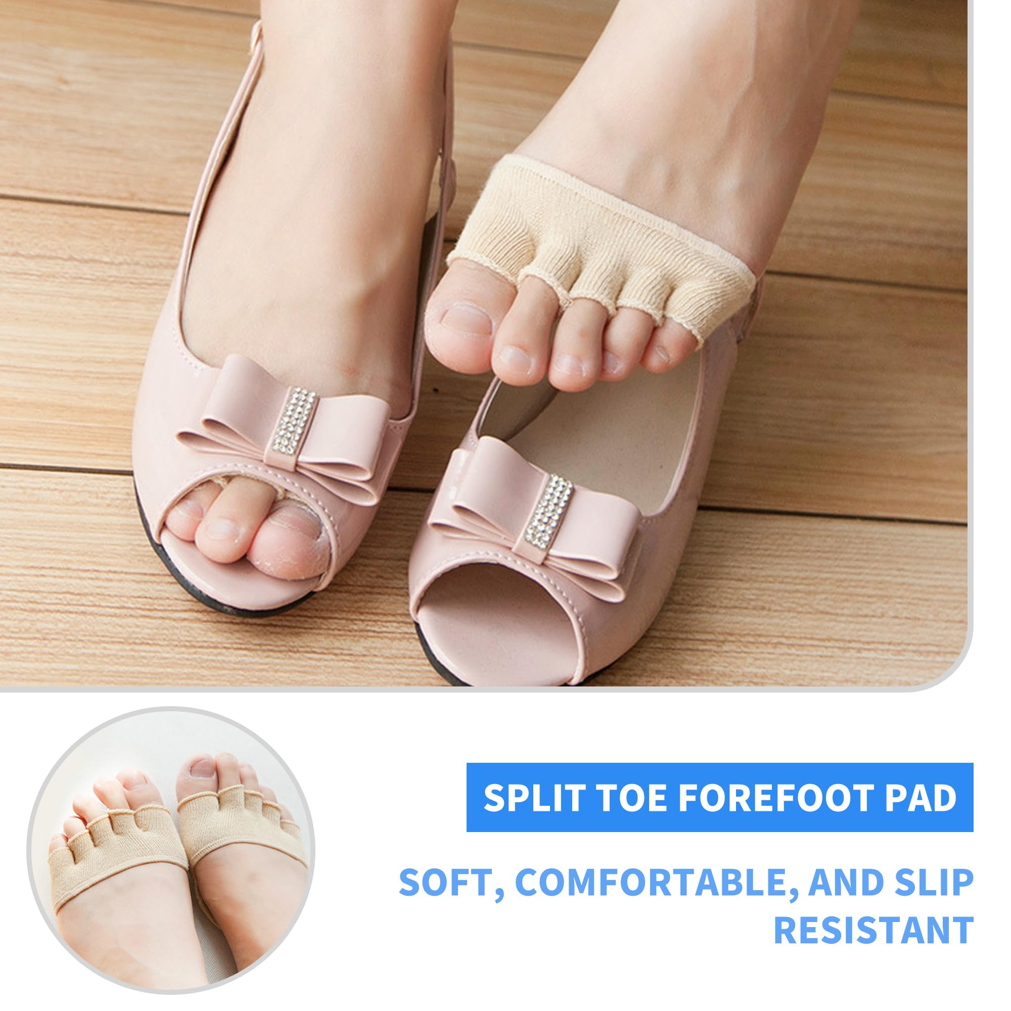 SooGree 2 pares de calcetines para dedos de los pies, medias medias medias almohadillas de bola de pie almohadillas para el antepié para mujer, separador de dedos, calcetines invisibles