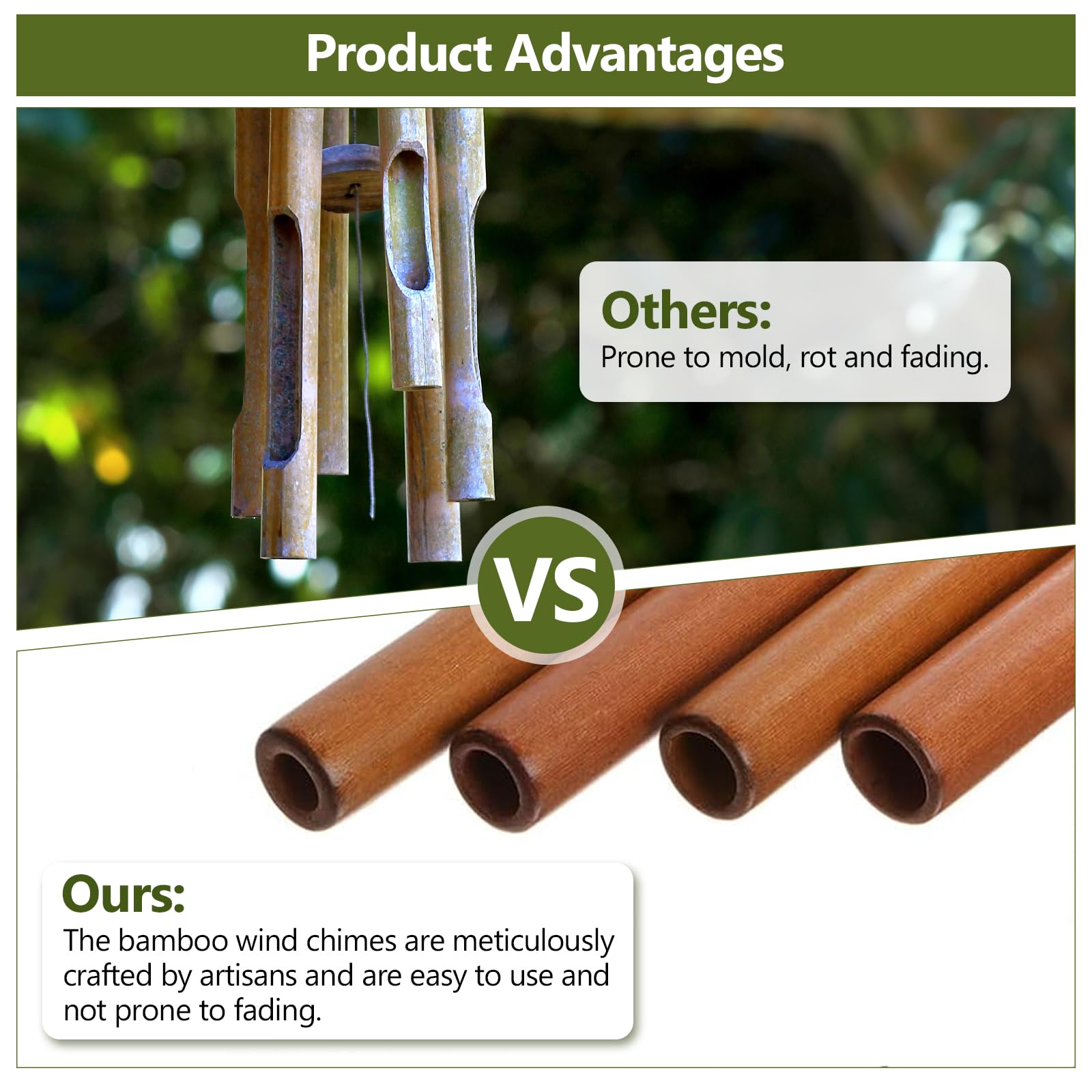 Campanillas de Viento, Campas de Viento de Bambú, Campanillas de Eólica Colgantes, Carrillón de Madera para Exteriores e Interiores, para Terraza, Jardín, Balcón, Patio, Color de la Madera